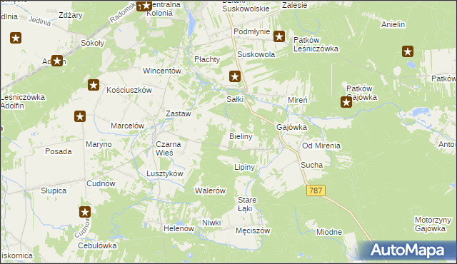mapa Bieliny gmina Pionki, Bieliny gmina Pionki na mapie Targeo
