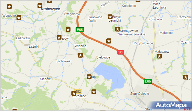 mapa Bielowice gmina Krotoszyce, Bielowice gmina Krotoszyce na mapie Targeo