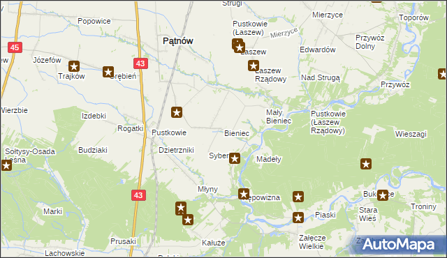mapa Bieniec gmina Pątnów, Bieniec gmina Pątnów na mapie Targeo