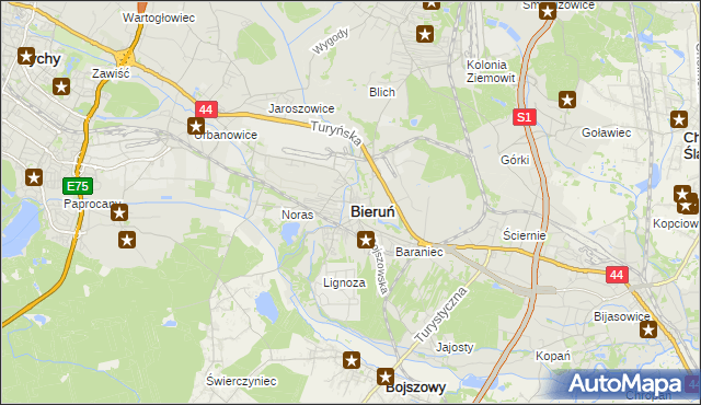 mapa Bieruń, Bieruń na mapie Targeo