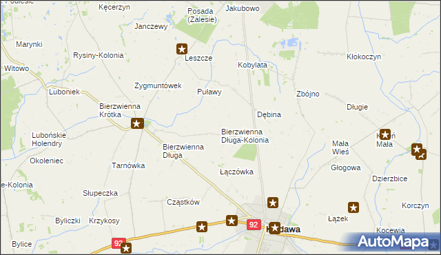 mapa Bierzwienna Długa-Kolonia, Bierzwienna Długa-Kolonia na mapie Targeo