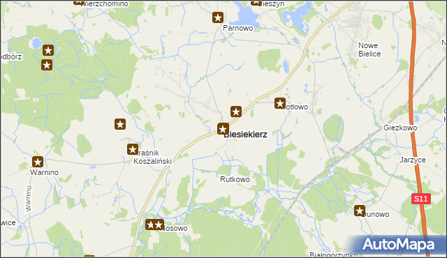 mapa Biesiekierz powiat koszaliński, Biesiekierz powiat koszaliński na mapie Targeo