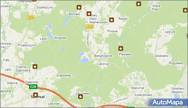 mapa Bieszkowice, Bieszkowice na mapie Targeo
