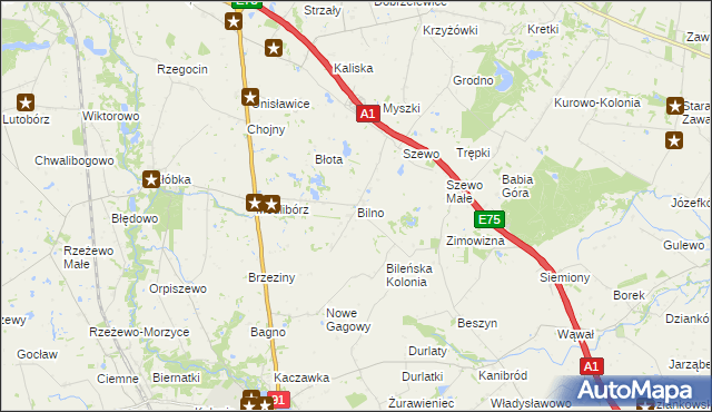 mapa Bilno gmina Lubień Kujawski, Bilno gmina Lubień Kujawski na mapie Targeo