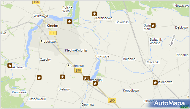 mapa Biskupice gmina Kłecko, Biskupice gmina Kłecko na mapie Targeo