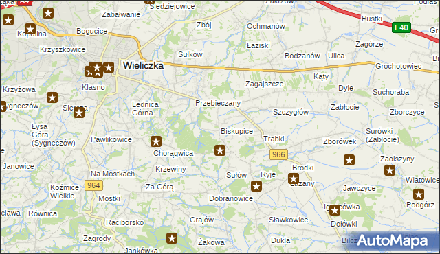 mapa Biskupice powiat wielicki, Biskupice powiat wielicki na mapie Targeo