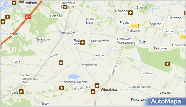 mapa Błędów gmina Wierzbica, Błędów gmina Wierzbica na mapie Targeo