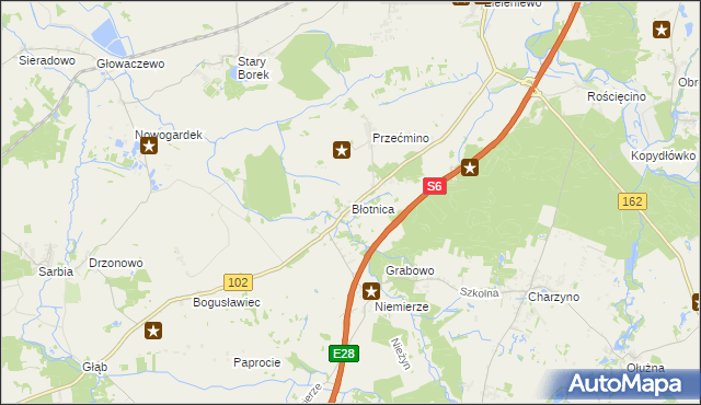 mapa Błotnica gmina Kołobrzeg, Błotnica gmina Kołobrzeg na mapie Targeo