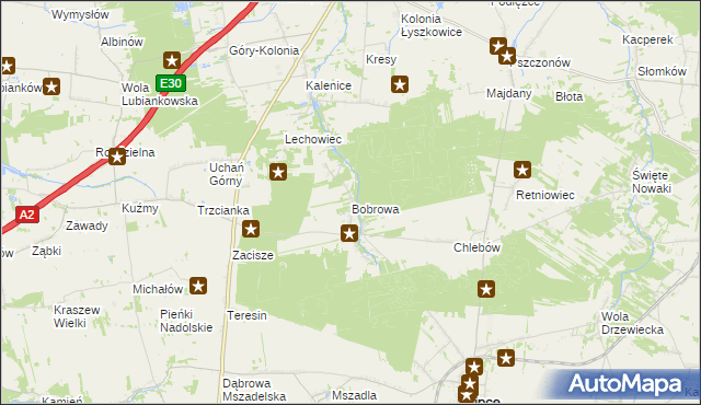 mapa Bobrowa gmina Łyszkowice, Bobrowa gmina Łyszkowice na mapie Targeo