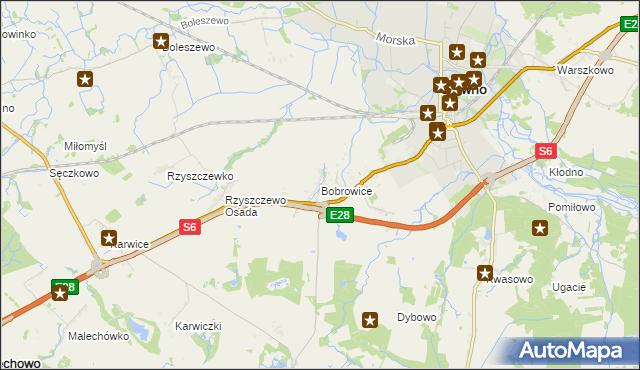 mapa Bobrowice gmina Sławno, Bobrowice gmina Sławno na mapie Targeo