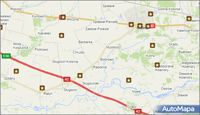 mapa Bobrowo gmina Golina, Bobrowo gmina Golina na mapie Targeo