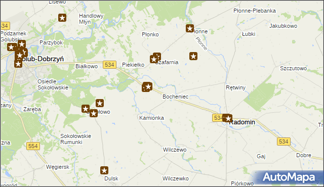 mapa Bocheniec gmina Radomin, Bocheniec gmina Radomin na mapie Targeo