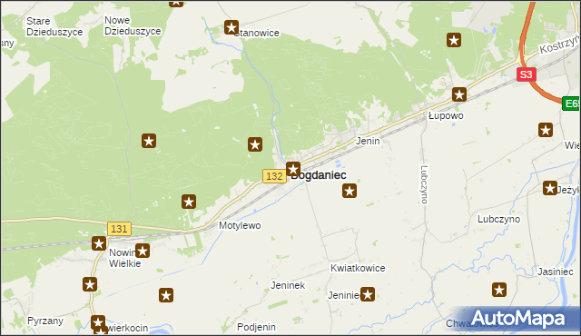 mapa Bogdaniec powiat gorzowski, Bogdaniec powiat gorzowski na mapie Targeo