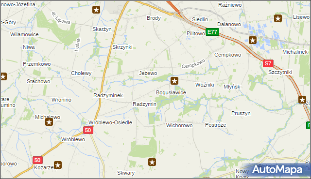mapa Bogusławice gmina Płońsk, Bogusławice gmina Płońsk na mapie Targeo