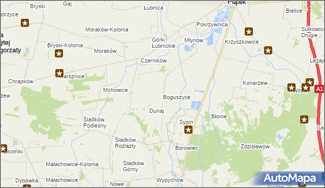 mapa Boguszyce gmina Piątek, Boguszyce gmina Piątek na mapie Targeo