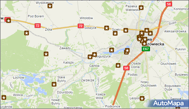 mapa Boguszyce gmina Rawa Mazowiecka, Boguszyce gmina Rawa Mazowiecka na mapie Targeo