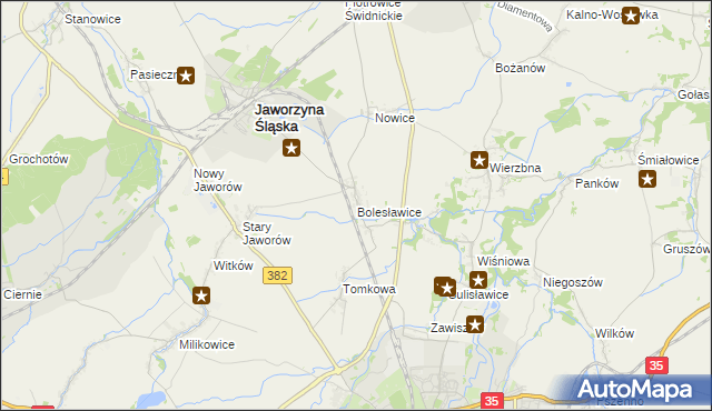 mapa Bolesławice gmina Jaworzyna Śląska, Bolesławice gmina Jaworzyna Śląska na mapie Targeo