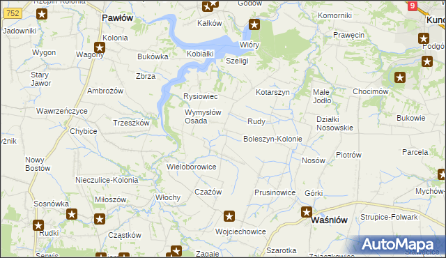 mapa Boleszyn gmina Waśniów, Boleszyn gmina Waśniów na mapie Targeo