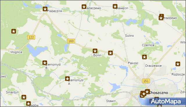mapa Bonin gmina Choszczno, Bonin gmina Choszczno na mapie Targeo
