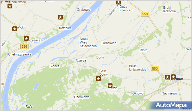 mapa Borki gmina Dąbrowa Chełmińska, Borki gmina Dąbrowa Chełmińska na mapie Targeo