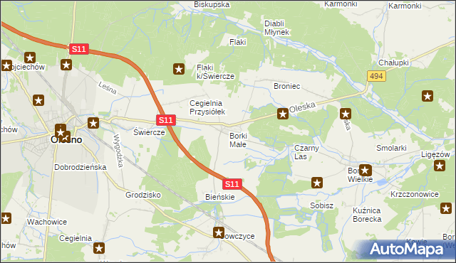 mapa Borki Małe gmina Olesno, Borki Małe gmina Olesno na mapie Targeo