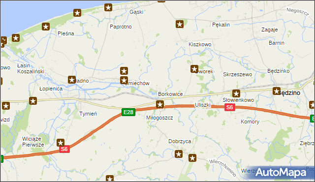 mapa Borkowice gmina Będzino, Borkowice gmina Będzino na mapie Targeo