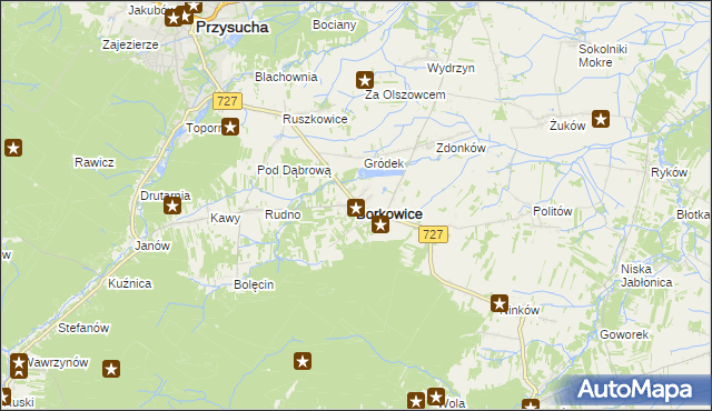 mapa Borkowice powiat przysuski, Borkowice powiat przysuski na mapie Targeo