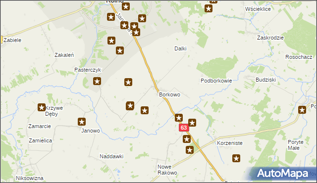mapa Borkowo gmina Kolno, Borkowo gmina Kolno na mapie Targeo