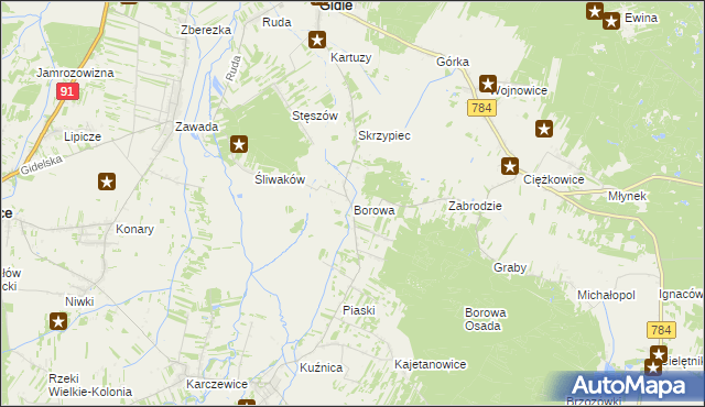 mapa Borowa gmina Gidle, Borowa gmina Gidle na mapie Targeo