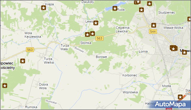 mapa Borowe gmina Lipowiec Kościelny, Borowe gmina Lipowiec Kościelny na mapie Targeo