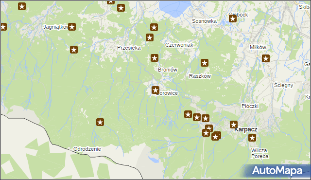 mapa Borowice gmina Podgórzyn, Borowice gmina Podgórzyn na mapie Targeo