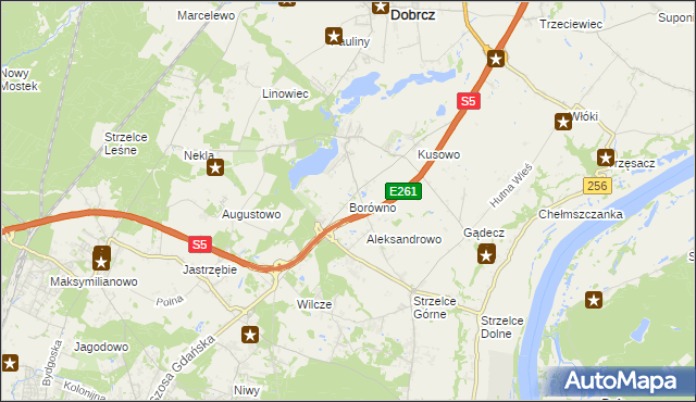 mapa Borówno gmina Dobrcz, Borówno gmina Dobrcz na mapie Targeo