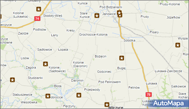 mapa Bożęcin gmina Wilczyce, Bożęcin gmina Wilczyce na mapie Targeo