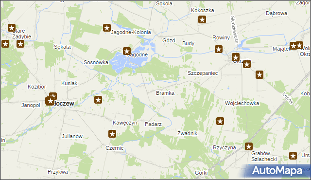 mapa Bramka gmina Kłoczew, Bramka gmina Kłoczew na mapie Targeo