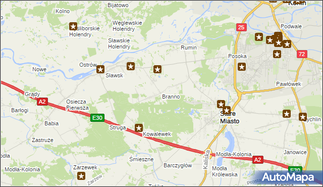 mapa Branno gmina Rzgów, Branno gmina Rzgów na mapie Targeo