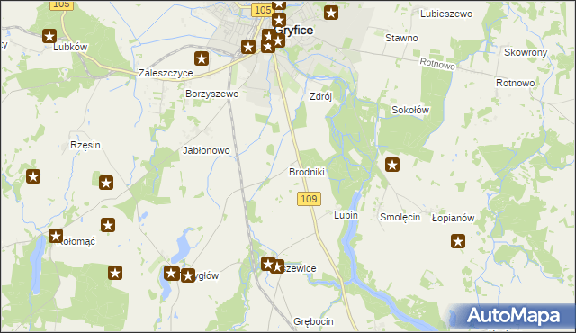 mapa Brodniki gmina Gryfice, Brodniki gmina Gryfice na mapie Targeo