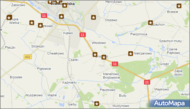 mapa Brodowo gmina Środa Wielkopolska, Brodowo gmina Środa Wielkopolska na mapie Targeo