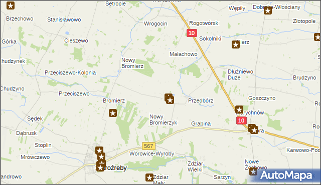 mapa Bromierzyk gmina Staroźreby, Bromierzyk gmina Staroźreby na mapie Targeo