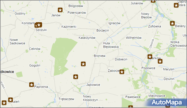 mapa Broniew, Broniew na mapie Targeo