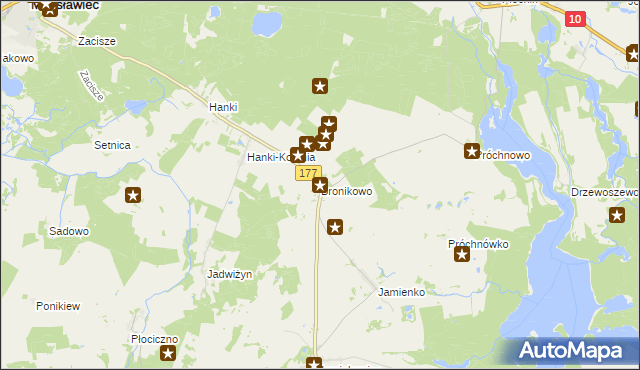 mapa Bronikowo gmina Mirosławiec, Bronikowo gmina Mirosławiec na mapie Targeo