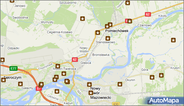 mapa Bronisławka gmina Pomiechówek, Bronisławka gmina Pomiechówek na mapie Targeo