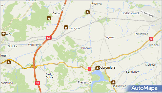 mapa Bronów gmina Dobromierz, Bronów gmina Dobromierz na mapie Targeo