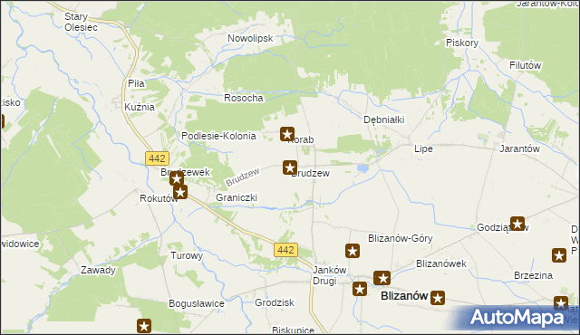 mapa Brudzew gmina Blizanów, Brudzew gmina Blizanów na mapie Targeo