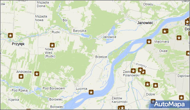 mapa Brześce gmina Janowiec, Brześce gmina Janowiec na mapie Targeo