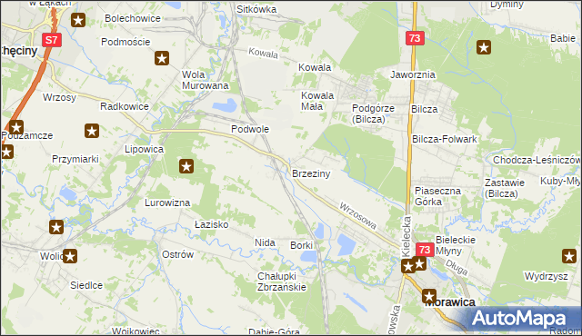 mapa Brzeziny gmina Morawica, Brzeziny gmina Morawica na mapie Targeo