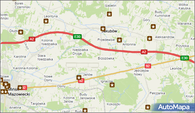 mapa Brzozówka gmina Jakubów, Brzozówka gmina Jakubów na mapie Targeo