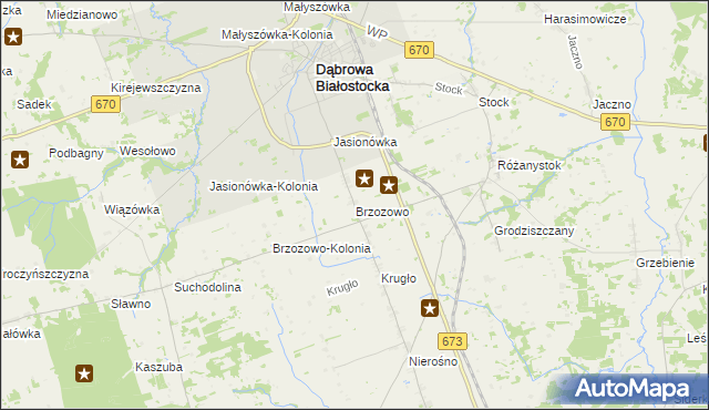 mapa Brzozowo gmina Dąbrowa Białostocka, Brzozowo gmina Dąbrowa Białostocka na mapie Targeo