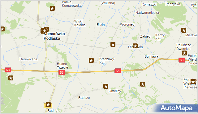mapa Brzozowy Kąt gmina Komarówka Podlaska, Brzozowy Kąt gmina Komarówka Podlaska na mapie Targeo