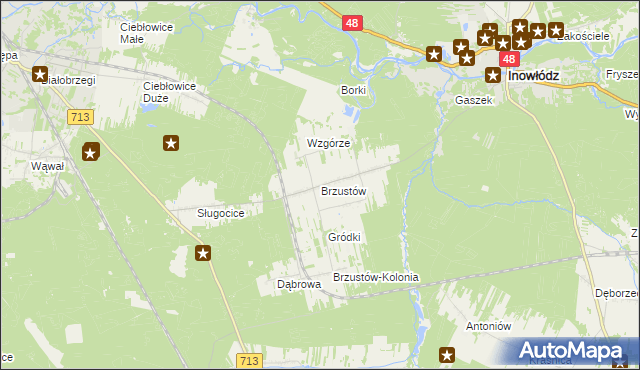 mapa Brzustów gmina Inowłódz, Brzustów gmina Inowłódz na mapie Targeo
