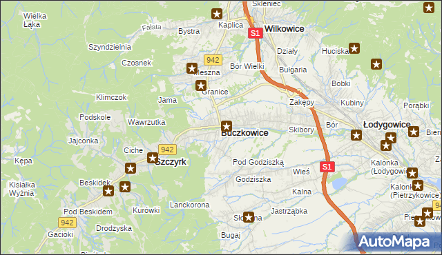 mapa Buczkowice, Buczkowice na mapie Targeo